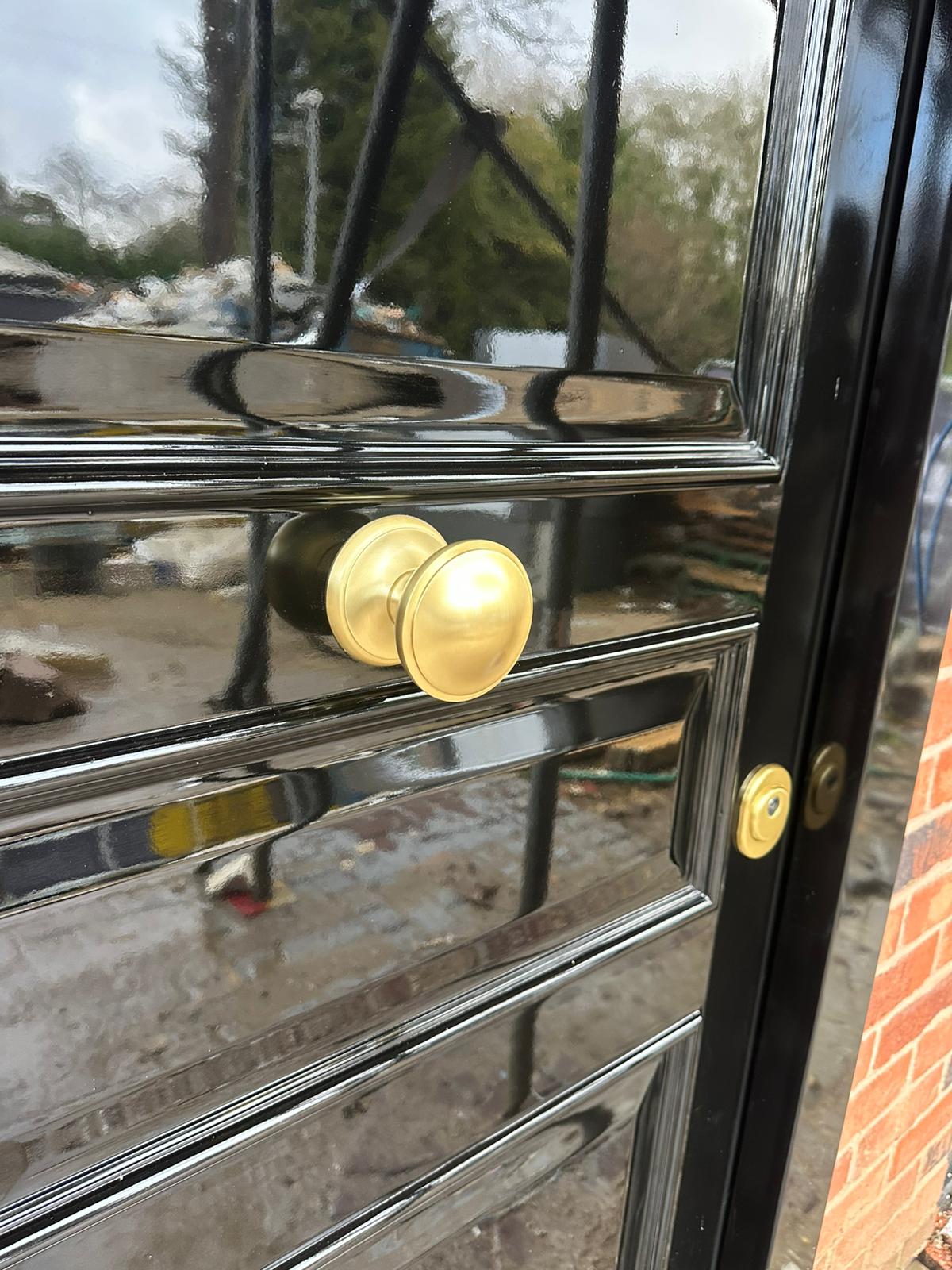 Close-up of door and window hardware on an Essex installation — project 4